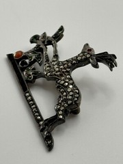 Vintage Art Deco Brooch 935 Sterling Silver Marcasite Deer