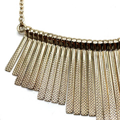 Brutalist Modernist Textured Fringe 16” Collar Geometric Gold Necklace (G1)
