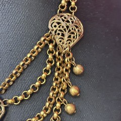 Vintage Brass Filigree Festoon Bib Necklace Victorian Revival Hollow Ball Drops