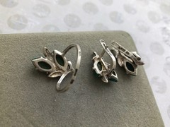 Fine Estate Vintage Set Earrings Ring Size 8 Gold 14k 585 Silver 925 MALACHITE