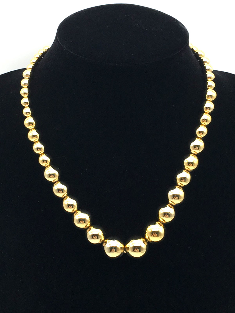 Vintage H Signed Bright GoldTone Metal Ball Beads Graduated Choker 14″ Necklace