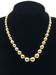 Vintage H Signed Bright GoldTone Metal Ball Beads Graduated Choker 14″ Necklace