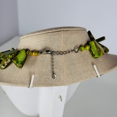 RARE Vintage Lucas Lambeth Green Jasper Slab Necklace Sterling Silver Hand Tied