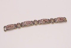 LA VINTAGE art deco style crystal glass rhinestone bracelet Kathy Levine pink