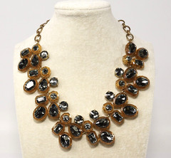 J. CREW Gold Tone Amber & Smoky Gray Jewel Box Cluster Statement Necklace
