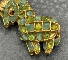 Vintage Swoboda Green Peridot Donkey Brooch Red Ruby Eyes Stone Pin