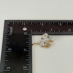 Vintage Clear Crystal Green Eyed Mouse Animal Gold Tone Lapel Pin