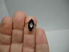 vintage 10K yellow Gold RING marquise black Onyx w DIAMOND accent band 2.4g 4.25