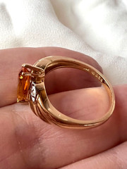 VINTAGE SOLID 14K YELLOW GOLD MARQUISE NAVETTE GOLDEN HONEY CITRINE DIAMOND RING