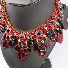 Rare Book Piece ’63 Vintage Juliana D&E Red with Black Drops Dangle Bib Necklace