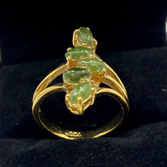 VTG 1970s Jadeite Cluster Ring Gold Tone Marquise Leaf Design Size 7.5 Estate
