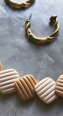 Vintage 80s Necklace & Earrings Pastel Peach Ivory Acrylic Enamel Bamboo