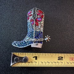 Rhinestone Cowboy Boot Brooch Red White Blue Western Boot Pin