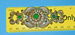 Vintage Brooch Pin with Green Prong Set Stones 3.5″ inches wide