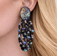 Vintage Peacock Abalone Shell Aurora Borealis Crystal French Jet Bead Earrings