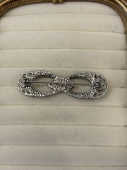 Vintage Silver Tone Bow Brooch Black Silver Rhinestones Elegant Formal 2.25 In