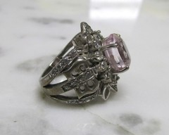Light Pink Topaz Sterling Silver Cocktail Ring w/ Clear Accents 9g ~ 5-C413