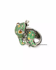 4.32CT Green Garnet, 0.80CT Yellow Sapphire & White CZ Lizard Design Women Ring