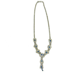 Vintage Y Drop Necklace Blue Clear Glass Rhinestones Wedding Prom 17 Inches