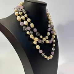 Pearl Necklace Gold Tone Purple Maximalist Multi Strand Regency Core