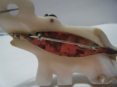 Antique 30S Brooch Hand Carved Elephant MOP Sterling Silver .925 design 3.1/4″