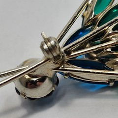 Vtg Juliana Margarita Navettes Blue Green Spray Brooch Pin Clip Earrings (READ)