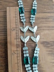 Antique Art Deco Emerald Green & Clear Rhinestone Necklace 18 Inch