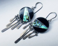 STERLING EARRINGS w ABALONE & DANGLES , 2 1/2 INCHES
