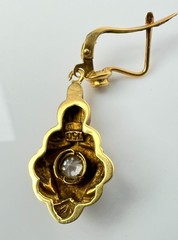 Pair of 18K Gold Earrings Past or White Stones Pierced Back