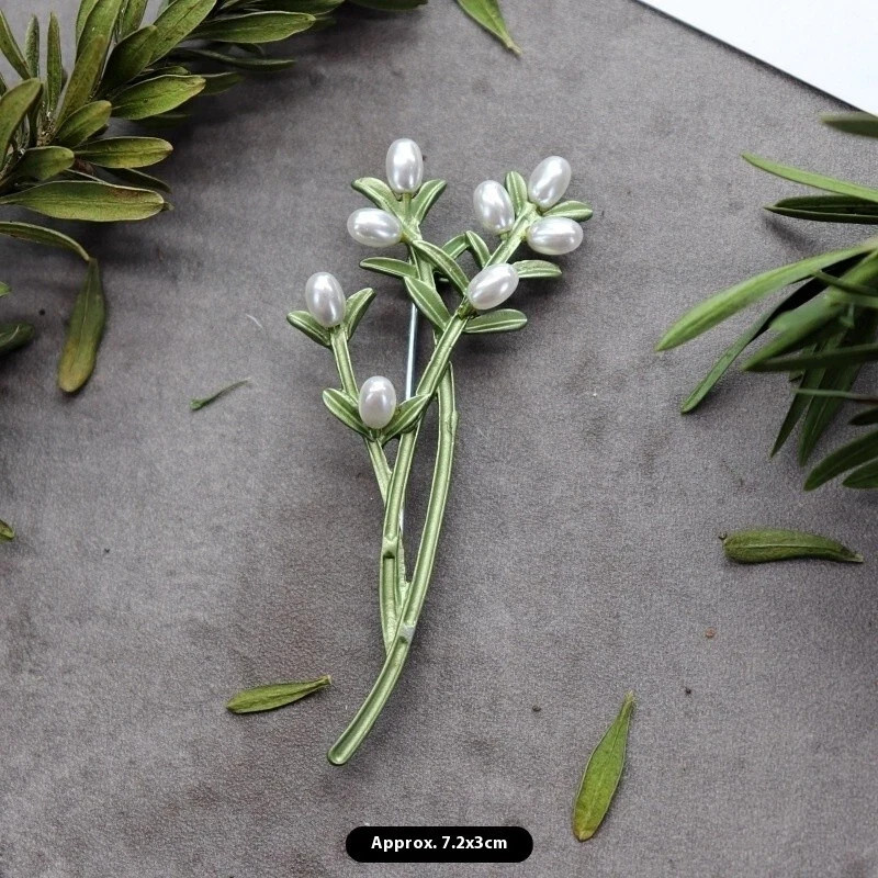 Pearls Green Cluster Brooch Stick Pin Flower Women Jewelry Gift New Delicate