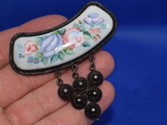 VTG OLD russian Cupronickel Finift Enamel Retro porcelain brooch German Silver