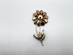 VTG WEISS unsigned Yellow Flower Green Black Rhinestones Gold tone Brooch Pin