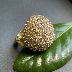 Vintage Cocktail Ring Estate Jewelry Pre-owned Champagne Crystal Dome Any Size