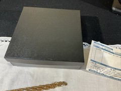 Vintage “Erwin Pearl” Signed Blue Lapis Brooch Pin 30” Erwin Goldtone Necklace