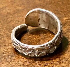 ANTIQUE STERLING SPOON BYPASS RING STUNNING DEEPLY ETCHED FLORAL PATTERN SIZE 13