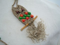 Handmade MACRAME OWL NECKLACE Green Orange Beads Long Cottage Core BOHO Vintage