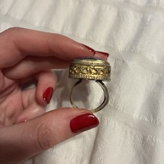 Vintage Large Purple Crystal 925 Sterling Silver Gold Ring Adjustable One Size