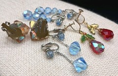 Vintage AB Crystal Earrings Lot Set Beaded Clip On Dangle Drop Rhinestone