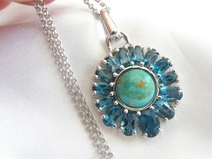 Sterling Silver 925 Turquoise London Blue Topaz NF Pendant 28″ Rolo Necklace