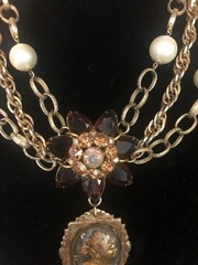 Vintage Juliana Rhinestone & Cameo Statement Necklace-Repurposed & One of a Kind