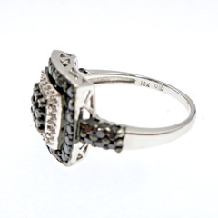 14k Solid White Gold Natural White and Black Diamond Square Ring Size 7