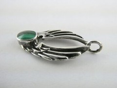 Vintage Sterling Silver Malachite Cabochon Winged Angel Wings Pendant 2.4g 1 In