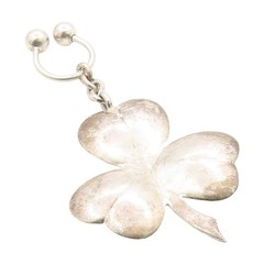 925 Sterling Silver Vintage Keychain Solid Good Luck Leaf Clover Design TR4016