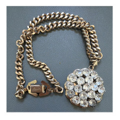 Barclay Signed Gold Tone Curb Chain Bracelet Box Clasp Rhinestone Flower Charm