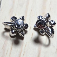 Sterling Silver Vintage Star Art Blue Rhinestone Screw Back Earrings