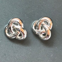 Estate Trifari Signed Silvertone Twist Knot Clip Earrings – marked on back of