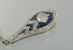 Art Deco Style Sapphire & Diamond Drop Dangle Wedding 14k White Gold FN Earrings