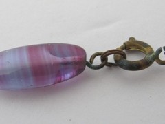 Vintage Antique Czech Agate Glass Bead LONG 54″ Necklace Flapper Purple Swirl C7