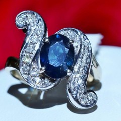 18k white gold size 4 ring 1.42ct natural, treated sapphire diamond 4.80gr N3444
