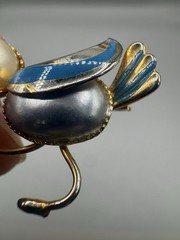 Vintage Jewelry Tiny Animated Bird Hand Painted Spain BROOCH PIN Blue